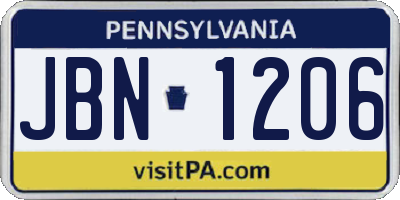 PA license plate JBN1206