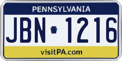 PA license plate JBN1216