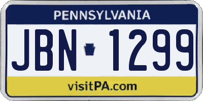 PA license plate JBN1299