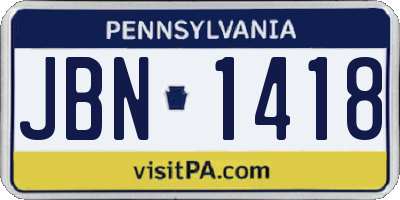 PA license plate JBN1418