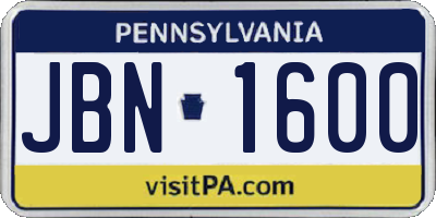 PA license plate JBN1600