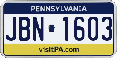 PA license plate JBN1603