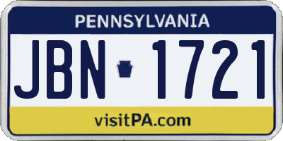 PA license plate JBN1721