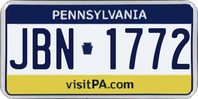 PA license plate JBN1772