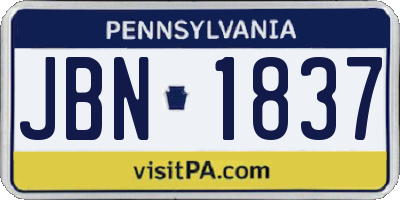 PA license plate JBN1837