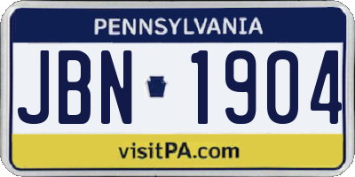 PA license plate JBN1904