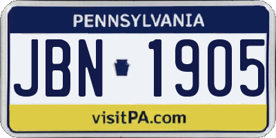 PA license plate JBN1905