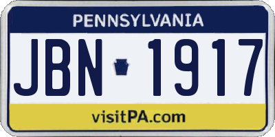PA license plate JBN1917