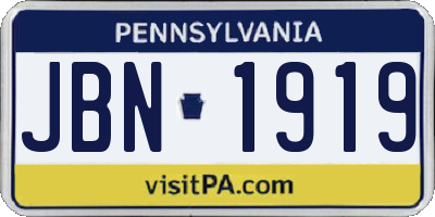 PA license plate JBN1919