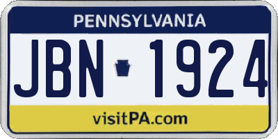 PA license plate JBN1924