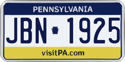 PA license plate JBN1925
