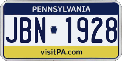 PA license plate JBN1928
