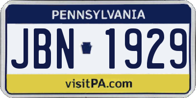 PA license plate JBN1929