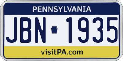 PA license plate JBN1935