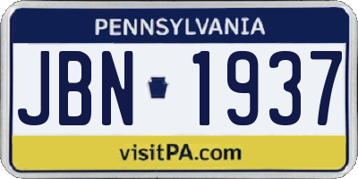 PA license plate JBN1937