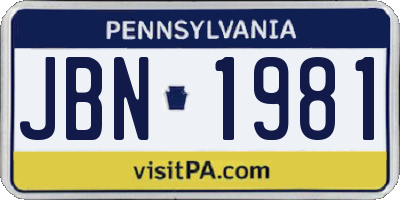 PA license plate JBN1981