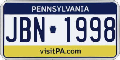 PA license plate JBN1998