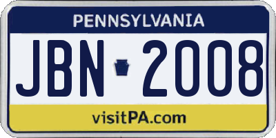 PA license plate JBN2008