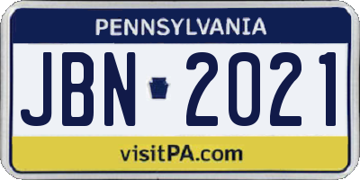 PA license plate JBN2021