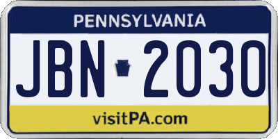 PA license plate JBN2030