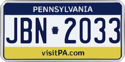 PA license plate JBN2033