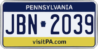 PA license plate JBN2039