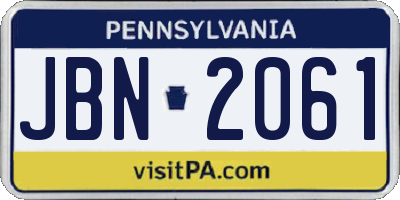 PA license plate JBN2061