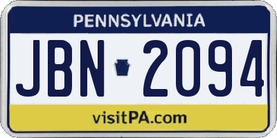 PA license plate JBN2094