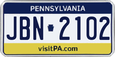 PA license plate JBN2102