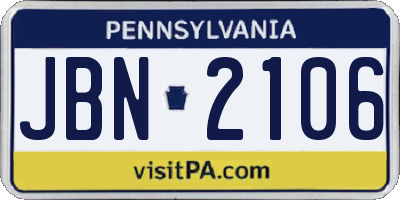 PA license plate JBN2106