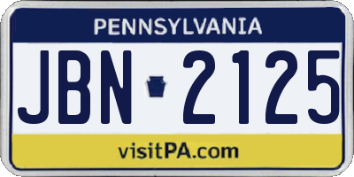 PA license plate JBN2125