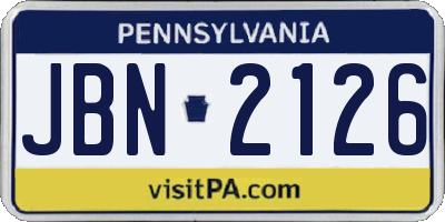 PA license plate JBN2126