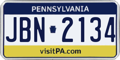 PA license plate JBN2134