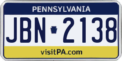 PA license plate JBN2138