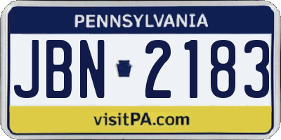 PA license plate JBN2183