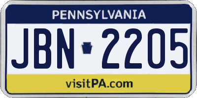 PA license plate JBN2205