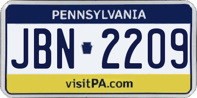 PA license plate JBN2209