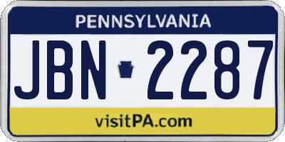 PA license plate JBN2287