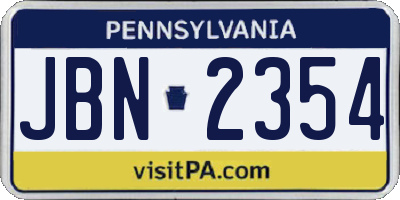 PA license plate JBN2354