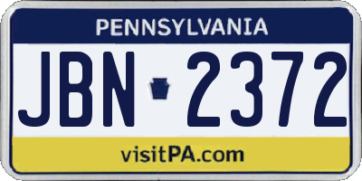 PA license plate JBN2372