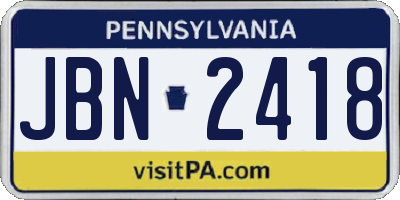 PA license plate JBN2418