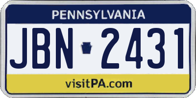 PA license plate JBN2431