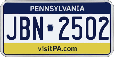 PA license plate JBN2502