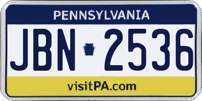 PA license plate JBN2536