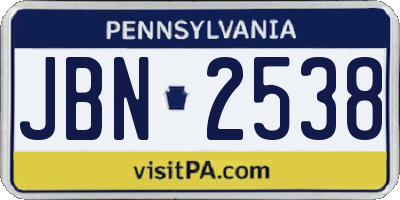 PA license plate JBN2538