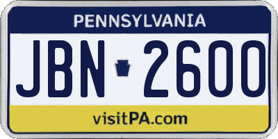 PA license plate JBN2600