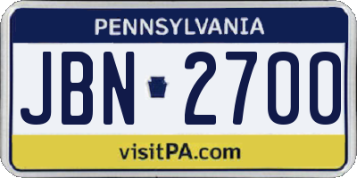 PA license plate JBN2700