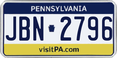 PA license plate JBN2796