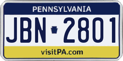 PA license plate JBN2801