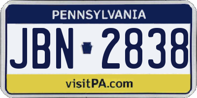 PA license plate JBN2838